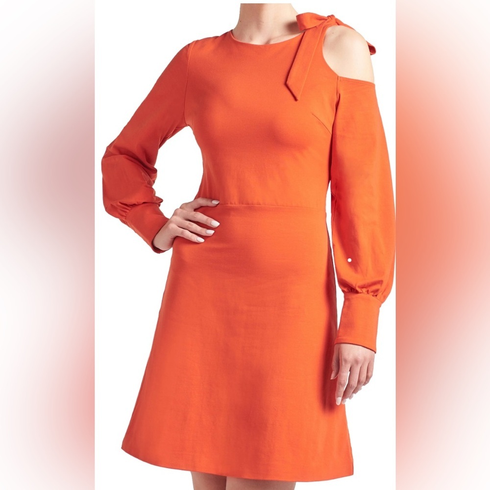 Simona Maghen Caprice Dress Long Sleeve Fit & Flare Single Cold Shoulder size 8 - Picture 3 of 15